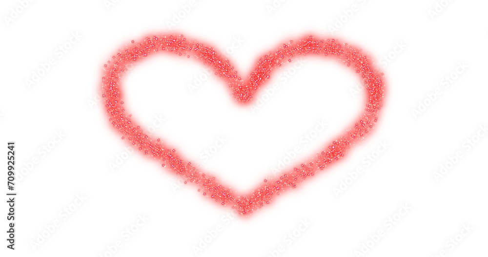 Red particles glitter glow heart effect material background (white background) Loop material, overlays and frames.