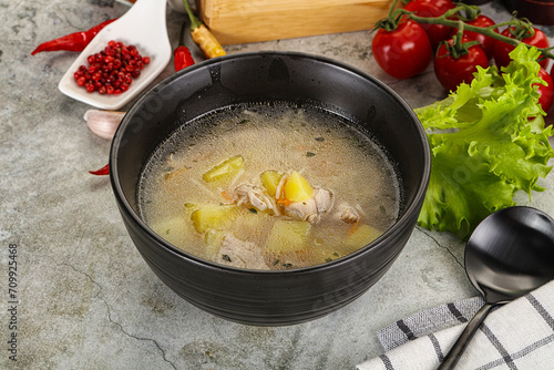 Homemade chicken soup with vegetables