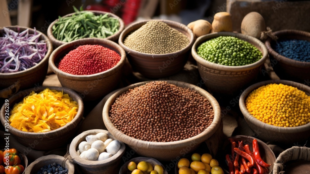 Colorful arrangement of Ethiopian market goods.


