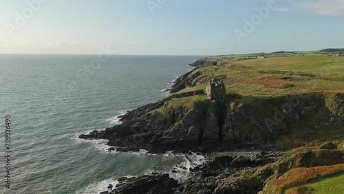 Dunskey castle ruins Scotland Aerial view photo