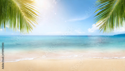 Tropical beach with coconut palm tree. Summer vacation concept.
