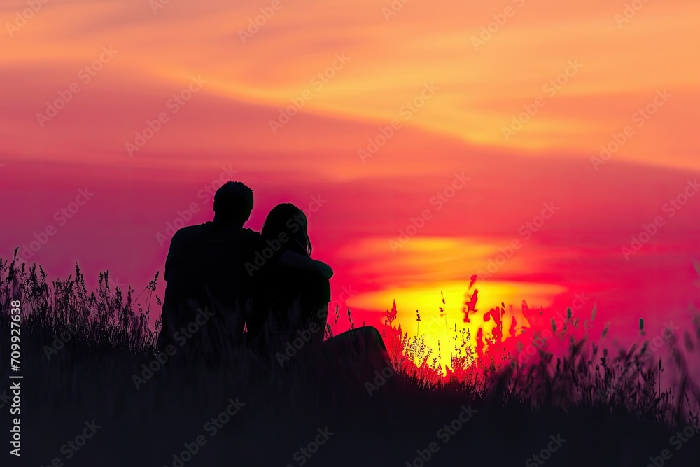 Silhouette of a couple on a sunset