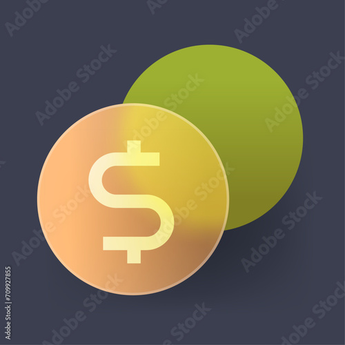 Glass coin transparent abstract icon. Vector money symbol glassmorphism style illustration