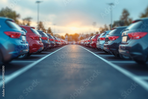 A Car Parked at an Outdoor Parking Lot, Signifying Opportunities for Sale, Rental Services, and Car Insurance. Illustrating the Automotive Industry's Car Dealership and Dealer Agent Concept