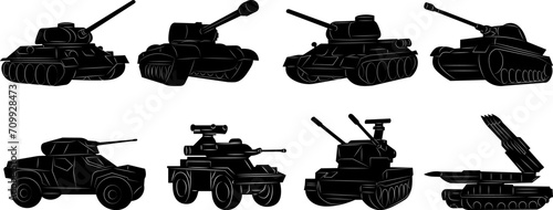 set of tanks silhouettes on white background vector