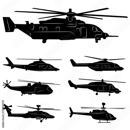 set of helicopter silhouettes on white background vector