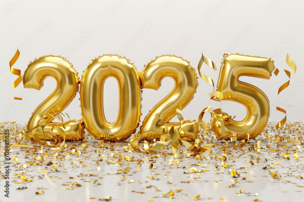 2025 year celebration, celebration of a New Year, number 2025 made of golden air balloons 2025 year celebration, celebration of a New Year, number 2025 made of golden air balloons