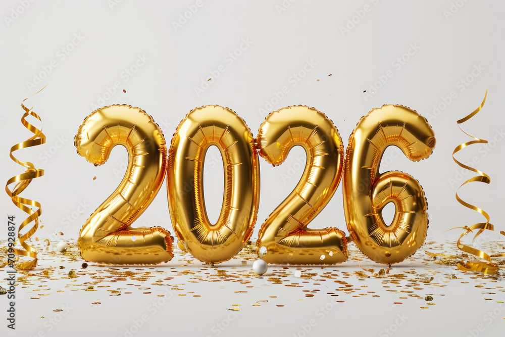 2026 year celebration, celebration of a New Year, number 2026 made of golden air balloons 2026 year celebration, celebration of a New Year, number 2026 made of golden air balloons