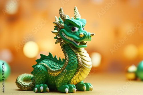 Green dragon toy close up  symbol of a Chinese year 