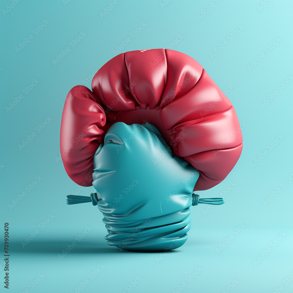 Minimalistic 3D medical illustration, one virus and a boxing glove, on the topic of prevention of viral diseases created with Generative Ai