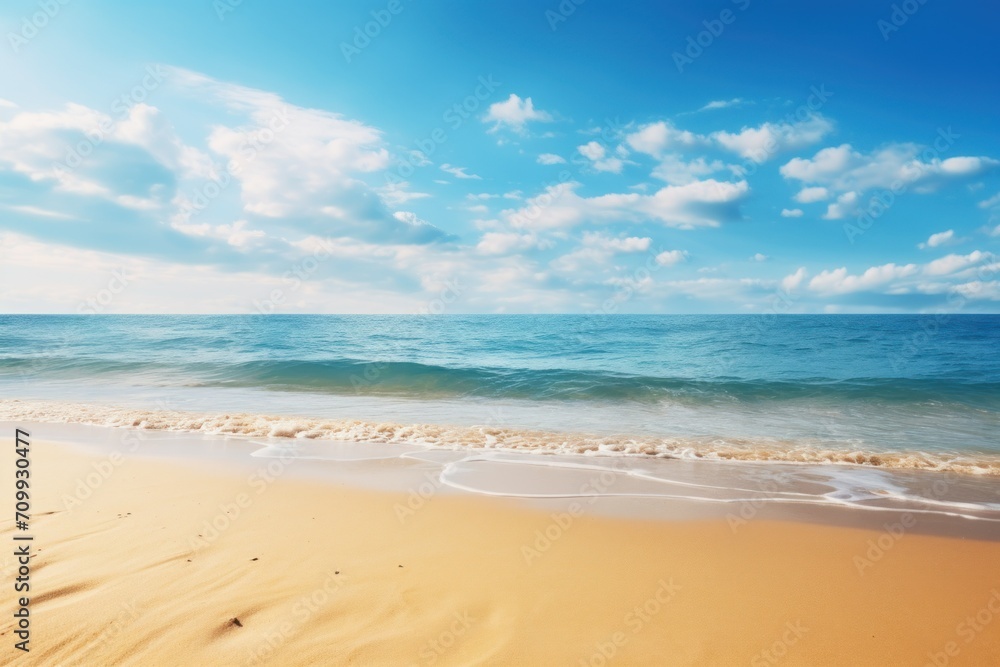 Sunny beach with gentle waves under a clear blue sky Sunny beach with gentle waves under a clear blue sky