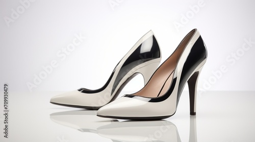 a pair of women's heels, gracefully positioned on a clean white backdrop, evoking a sense of sophistication.