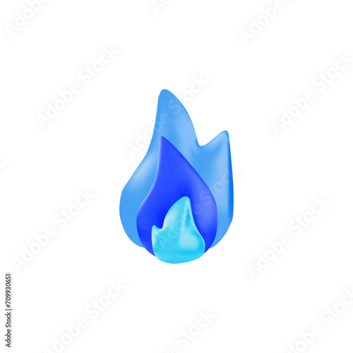 3d blue gas or fire flame, burning blue bonfire, vector 3d realistic energy and power design element plasticine texture