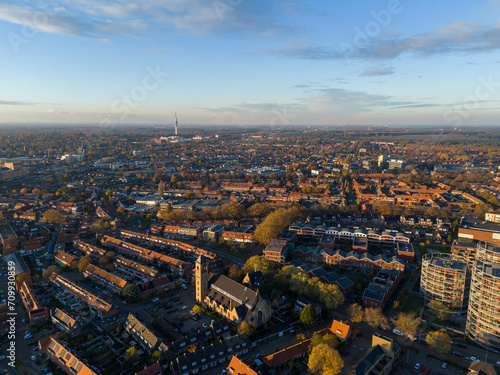 Hilversum city with residential houses from above, Aerial