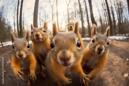 a group of squirrels taking a selfie © Salawati