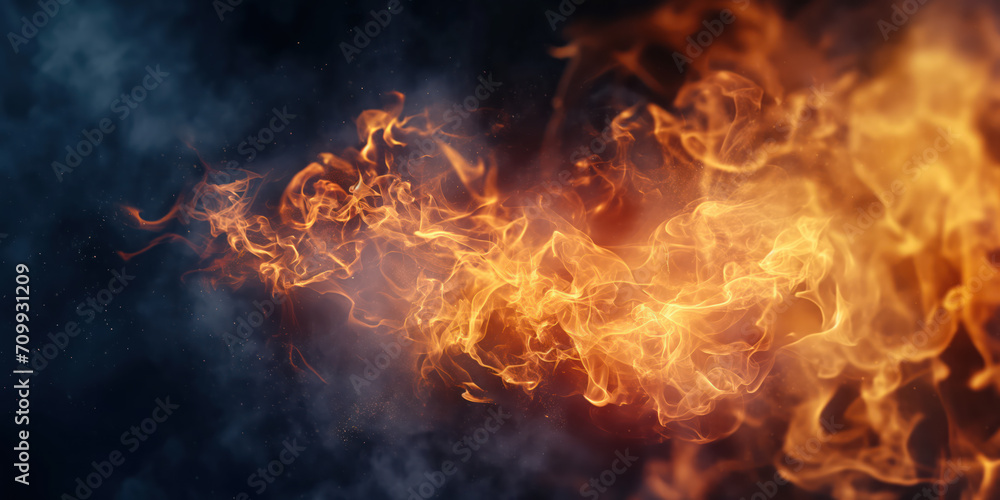 Flames of fire on a darkk background. Shallow depth of field.