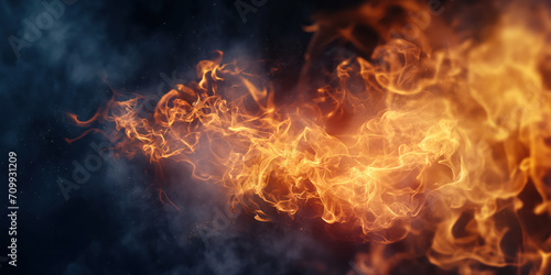 Flames of fire on a darkk background. Shallow depth of field.