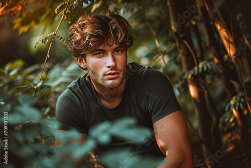 Portrait of a male model in the garden 