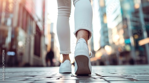 feet in clean white shoes while walking © natasya