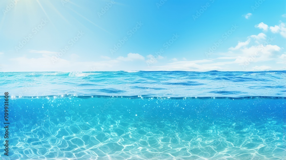 Obraz premium Summer tropical sea with sparkling waves and blue sunny sky