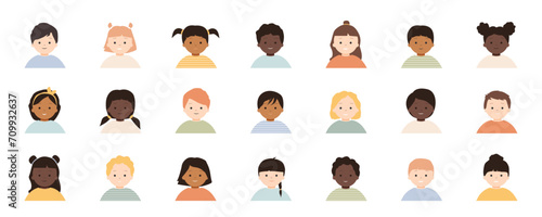 Icons of different children. Modern color design.