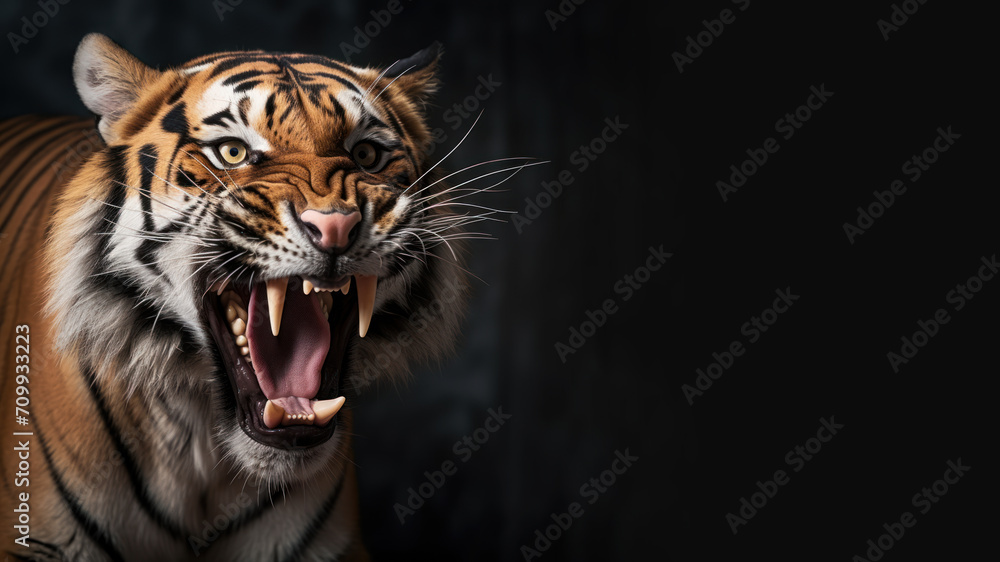 Obraz premium Angry tiger roaring ready to attack isolated on gray background
