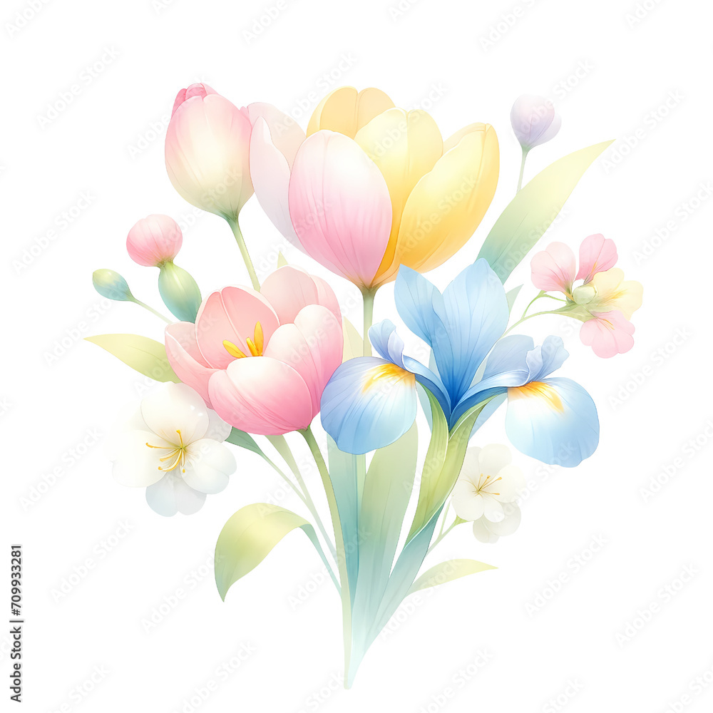 Bouquet of flowers, painted in a watercolor with soft pastel isolated on white background Bouquet of flowers, painted in a watercolor with soft pastel isolated on white background