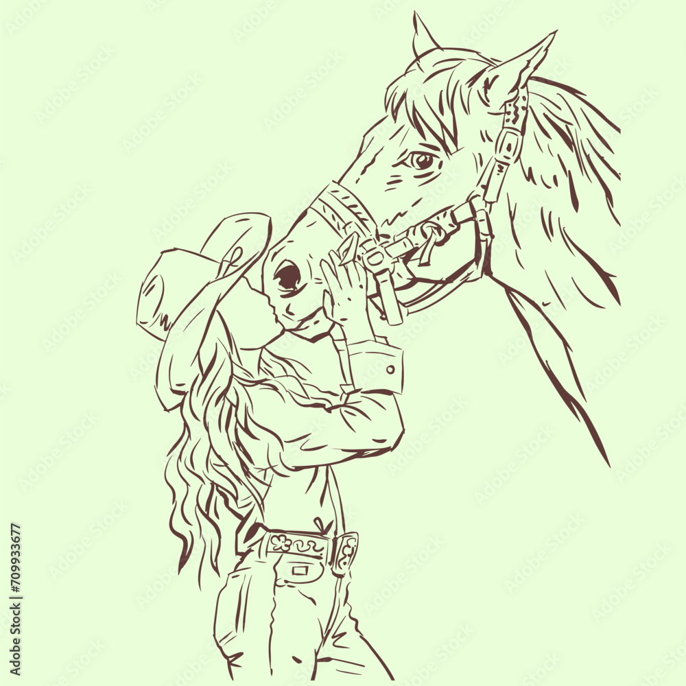 Fototapeta premium cowgirl with a horse vector for card decoration illustration