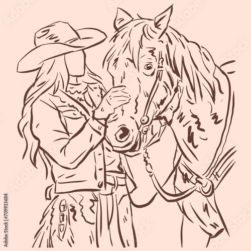 cowgirl and horse vector for illustration card decoration