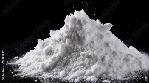 a pile of white salt against a black background.