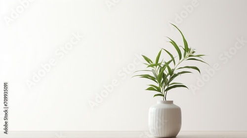 a refreshing plant in a vase against a clean  white setting.