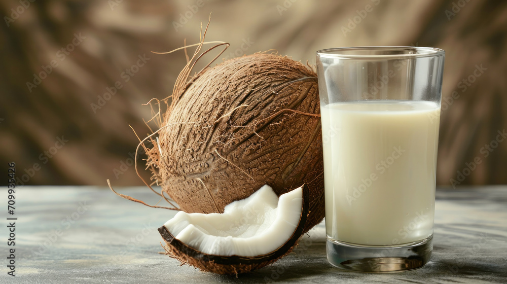 glass of coconut milk with coconut glass of coconut milk with coconut