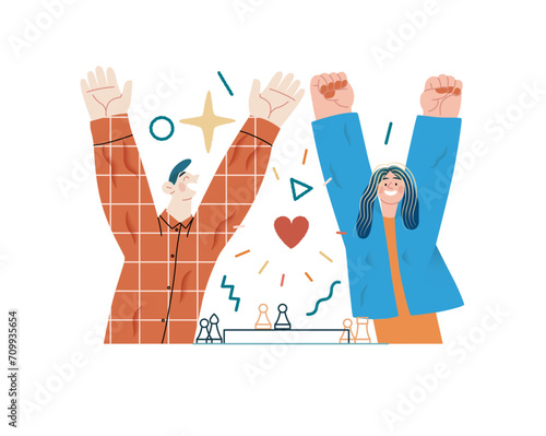 Valentine: Tandem Journey - modern flat vector concept illustration of a couple riding the bicycles together. Metaphor for the synchronized journey of a relationship