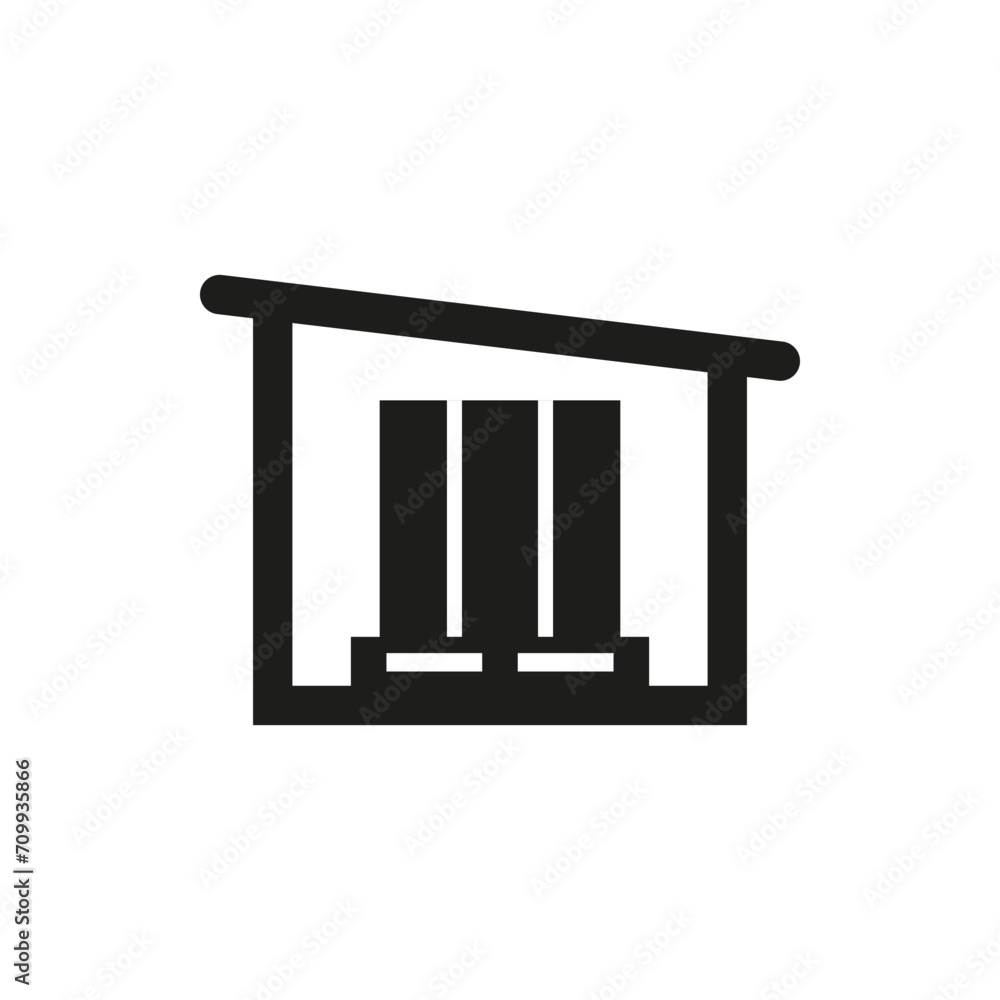 Warehouse and storage icon with cargo on a pallet inside. Vector illustration and symbol.