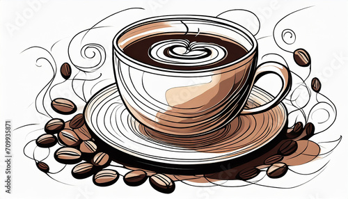 Coffee cup line art style with white backgroud