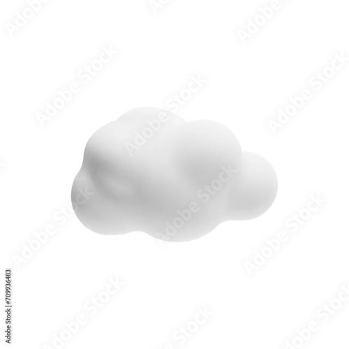 White 3d cloud icon, vector cartoon weather forecast overcast symbol, realistic design element plasticine clay texture