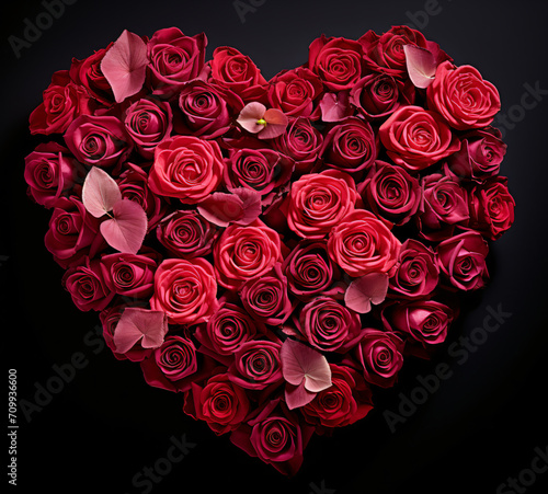 Roses in the shape of a heart on a white, in the style of high resolution, dark pink, rtx on, photo taken with nikon d750, flat, limited shading, dark red and dark orange, canon ef 24-70mm f/2.8l ii u photo