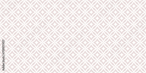 Vector abstract geometric floral seamless pattern. Subtle light pink and white background. Simple minimal oriental ornament. Delicate texture with diamond shapes, stars, rhombuses, grid. Repeat design