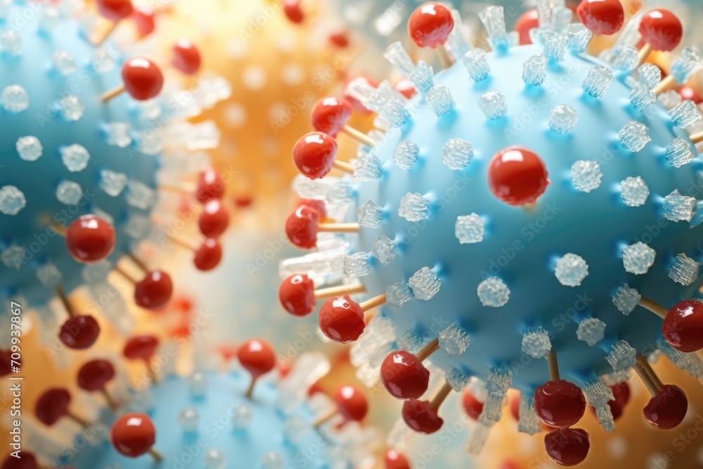 Closeup of virus cells or bacteria on light background Closeup of virus cells or bacteria on light background