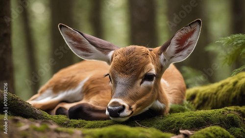 Tiny doe sleeping in the forest © niki spasov