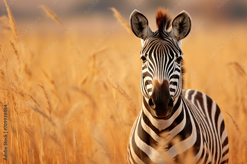 Naklejka premium zebra in the grass nature habitat