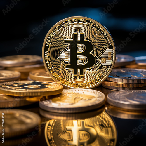bitcoin cryptocurrency concepts on an dark blue background Generative AI