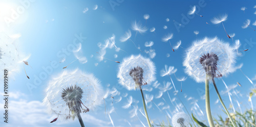 A dandelion blowing into the sky  in the style of abstract formulations  surrealist humor  scattered composition  