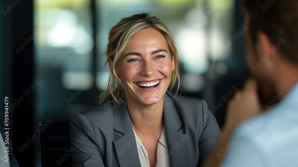 Smiling Female Executive in Urban Office Smiling Female Executive in Urban Office