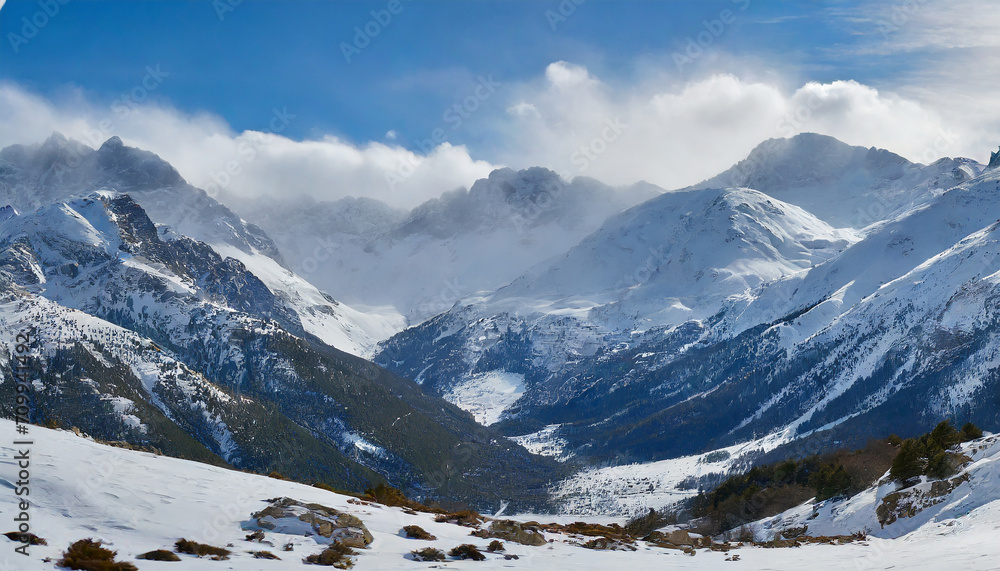 Snowy mountains panorama.