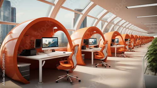 Futuristic open style cubicles office background image