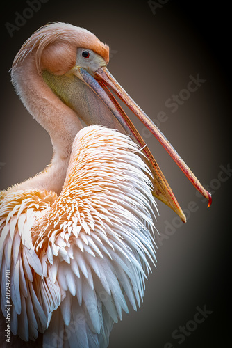 close-up portrait of a pelican standing in the sun