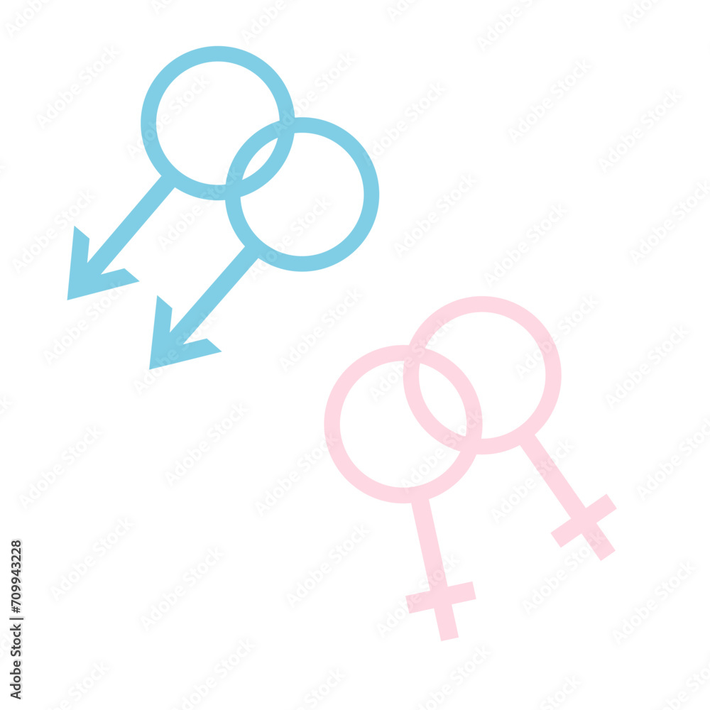 Two male and female symbols, homosexual icon. Vector illustration of diversity relationship, simple flat logo. Two male and female symbols, homosexual icon. Vector illustration of diversity relationship, simple flat logo.
