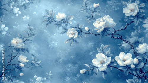 seamless tile background with blue floral pattern