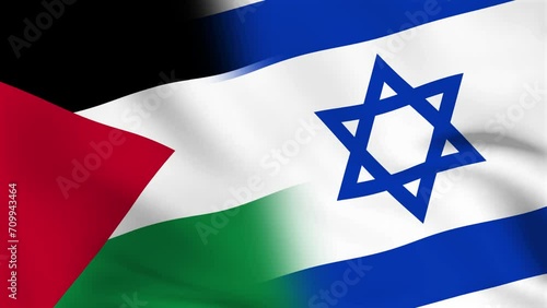 4K waving animation of Palestine and Israel Combined Flag. Palestine and Israel Conflict Tension,  Politic Conflict, Unity, Peace and Military War Concept photo